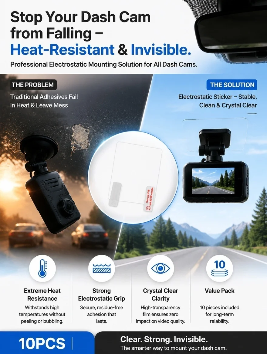 10Pcs Automotive Static Cling Sticker for Car Windshield Dashcam Etc High Definition Transparency Heat Resistant Electrostatic