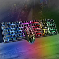 Shipadoo Cracked Luminous Computer Keyboard Mouse Set USB Wired Gaming and Office Suitable for  Windows and Apple IOS Systems