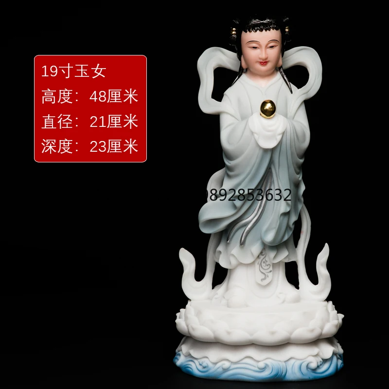 XL Wealth-Bringing Child Dragon Girl White Jade Golden Child Jade Girl Buddha Statue Home Worship Decoration