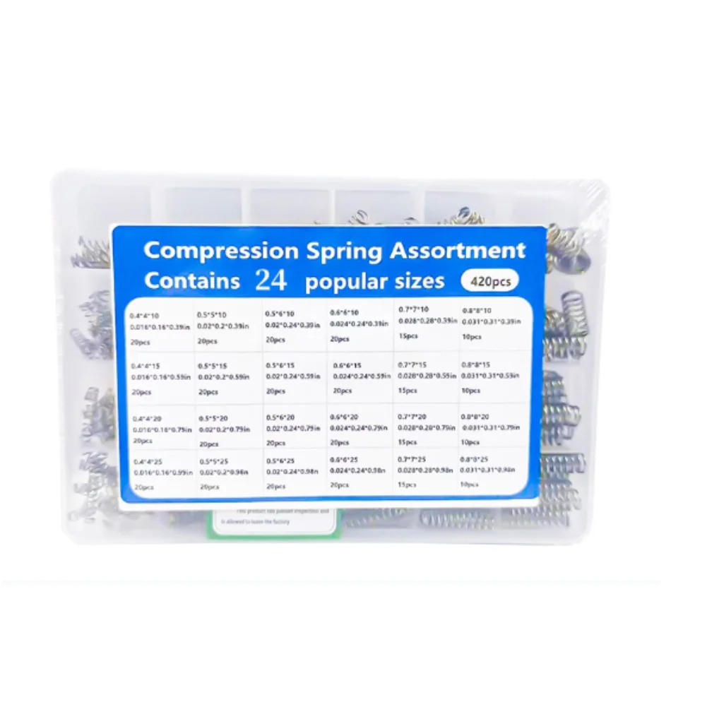 Compression Springs Pack with 390 or 420 Individual 304 Stainless Steel Units for Repair Projects Assembly and Prototyping Tasks