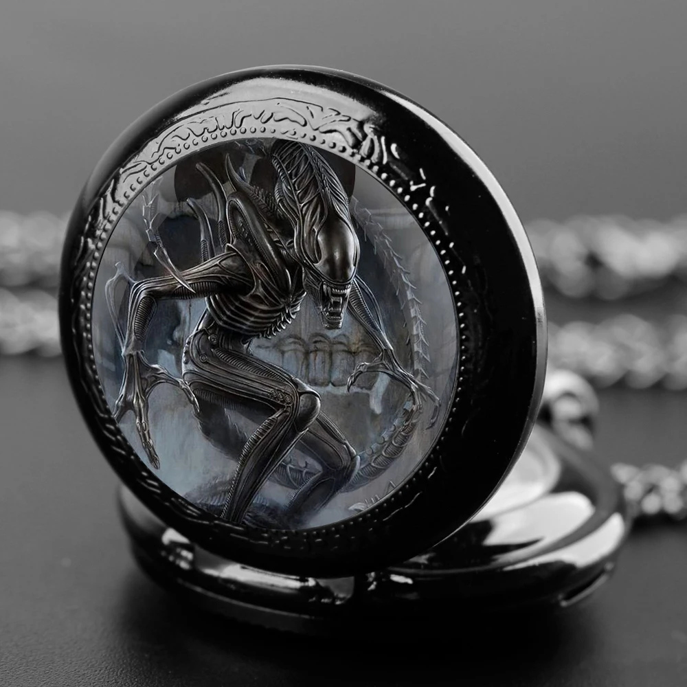 Cool Alien Design Vintage Quartz Pocket Chain Watch Necklace Watches For Men Women Unique Gifts Mens Birthday Gifts for Boys