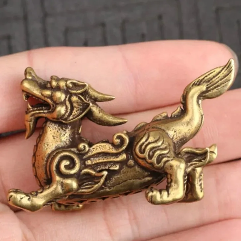 1PCS Copper Chinese Mythological Animals Home Decoration Dragon Head Oxtail Horseshoe Moose Deer Body Brass Decor Ornaments