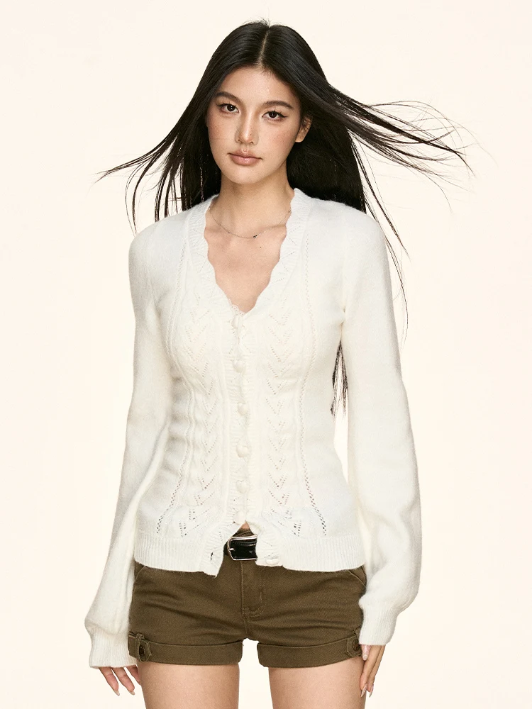 

Женский вязаный кардиган Aaisup в американском ретро-стиле с V-образным вырезом, осенне-зимний, приталенный, с пуговицами в форме сердца, модный свитер-жакет