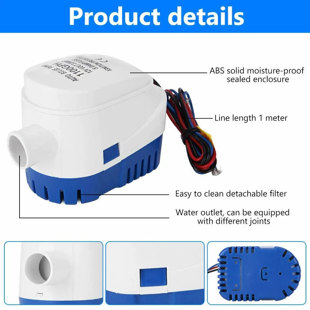 12V 1100GPH RV Water Supply Pump Bilge Pump Submersible for Yacht RV Engine Fast Drainage Submersible DC Water Pump Yacht Pump - view 2