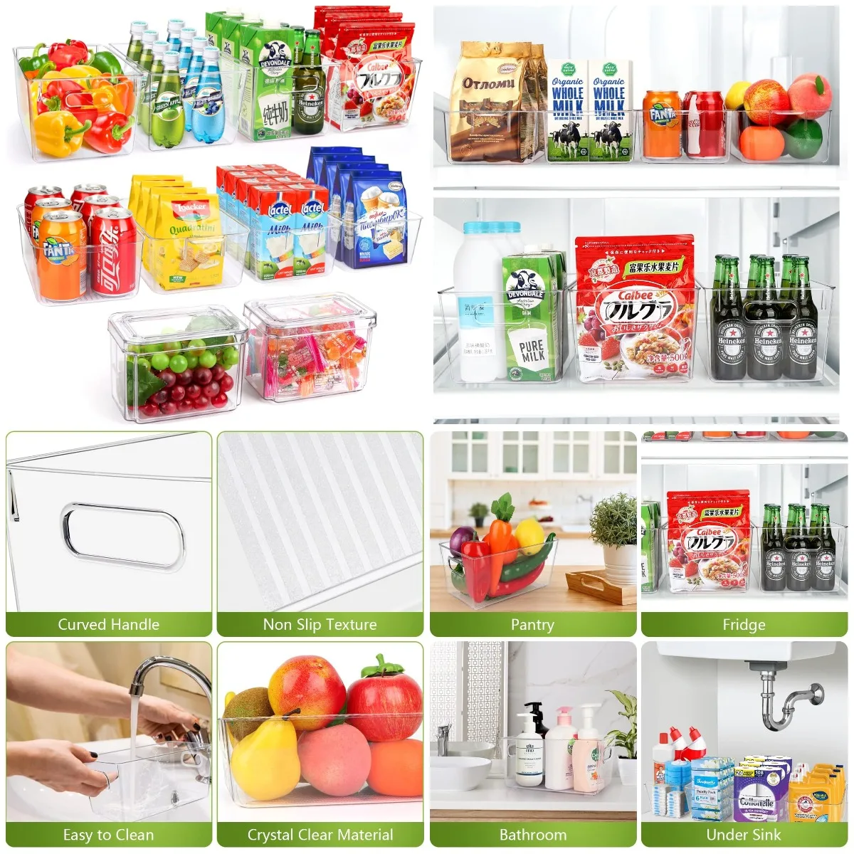 

10-Pack Clear Plastic Food Storage Bins, Kitchen Pantry & Fridge Organizer, Compact Cabinet & Counter Storage