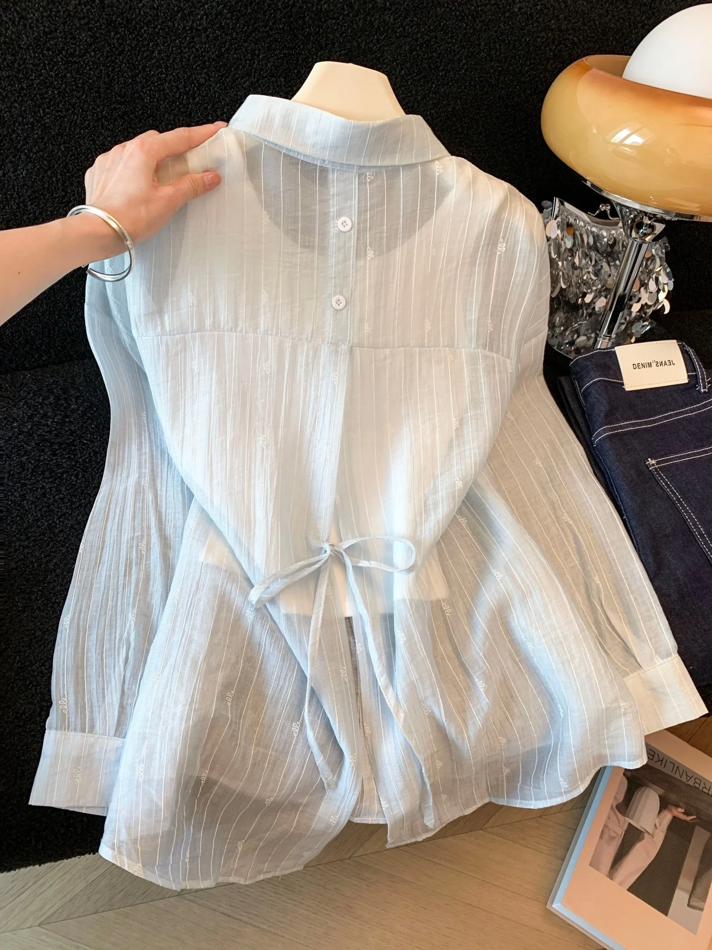 

Korean Style Loose Fit Sun Protection Shirt Women's Summer Unique Lazy Feel Open Cardigan Outerwear Long Sleeve Stand Collar