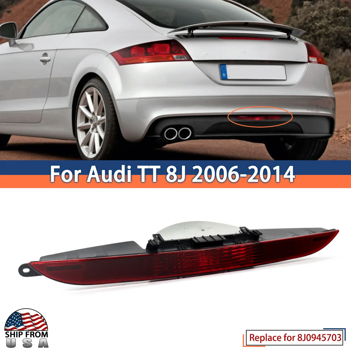 

Fog Lamp For Audi TT 8J Base Coupe 2-Door 2006-2014 LED Rear Tail Light Rear Bumper Lower Center Brake Light Reflector 8J0945703