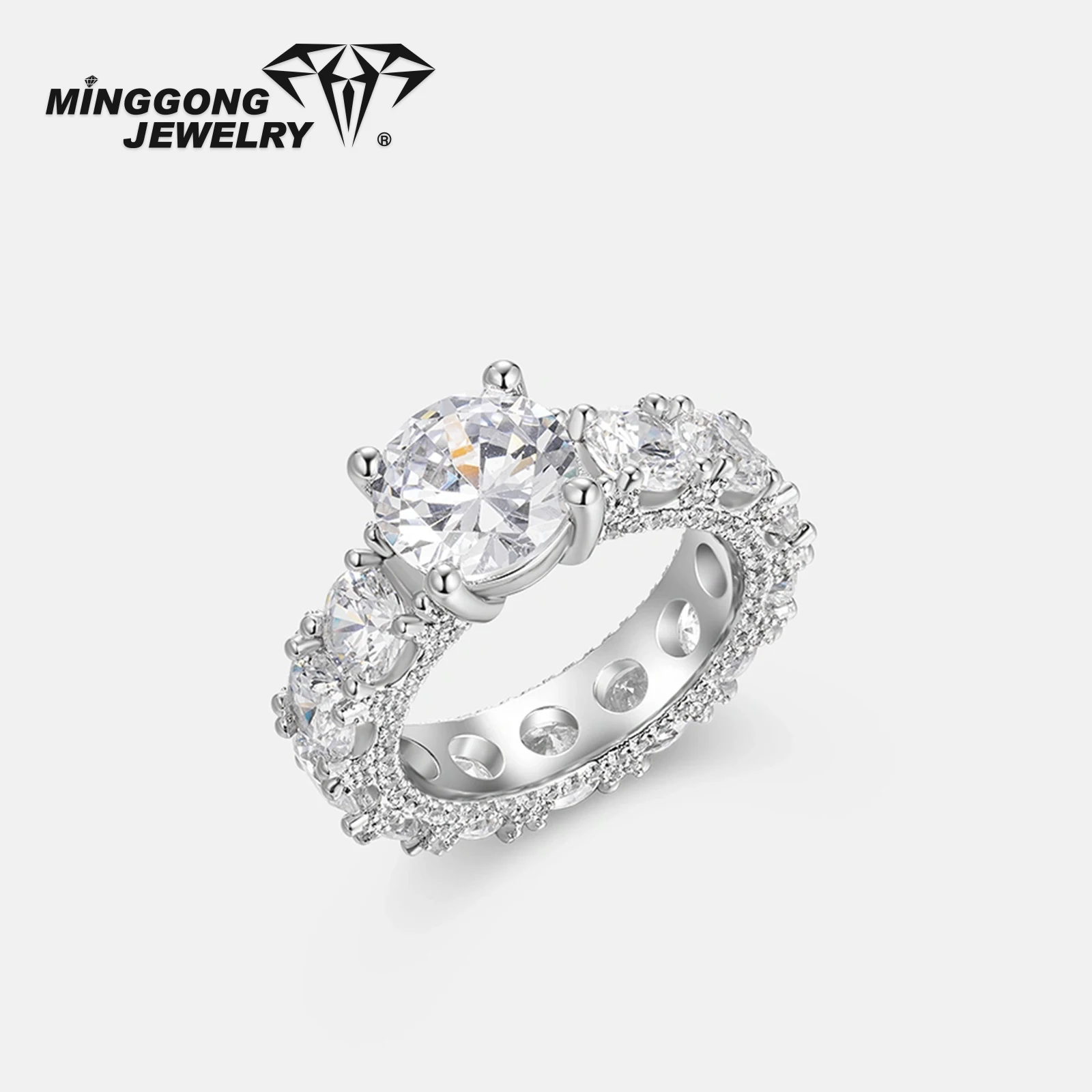 

Настраиваемое обручальное кольцо Eternity с муассанитом 3CT Solitaire VVS, серебро S925 с модным дизайном из цельного золота 10K/14K