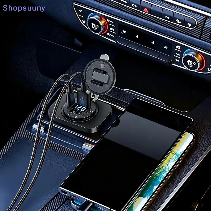 [SU]117W Dual PD Dual QC 3.0 USB Car Charger Voltmeter Power Adapter Waterproof For 12V 24V Car Boat[SU]
