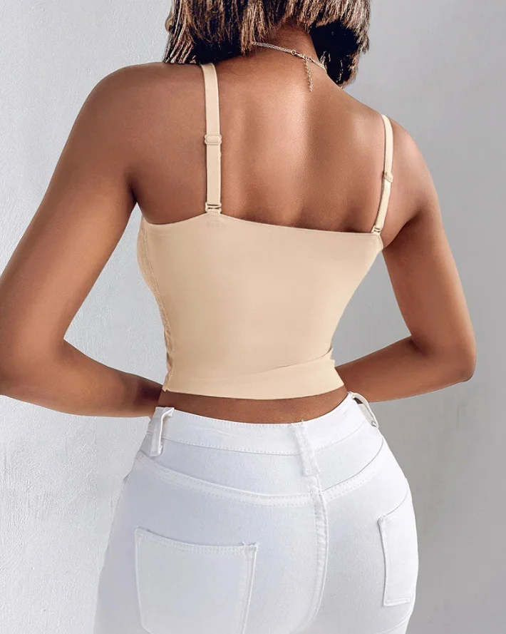 Top Women 2025 Summer New Fashion Lace V-Neck Spaghetti Strap Casual Bralette Camisoles Sexy Soft Crop Tank Top