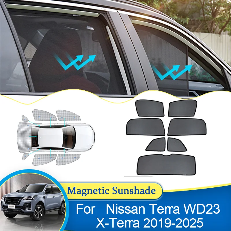 For Nissan Terra WD23 X-Terra 2019 2020 2021 2022 2023 2024 2025 Magnetic Sunshade Curtains Visor Mesh Car Auto Part Accessories