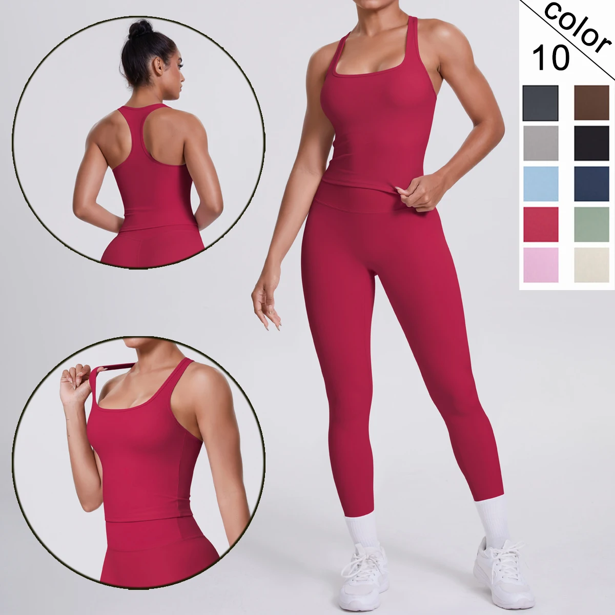 

2PCS Sexy I-shaped Vest Backless Yoga Vest Summer Solid Color High Waisted Yoga Pants High Strength Workout Gym Sports Yoga Set