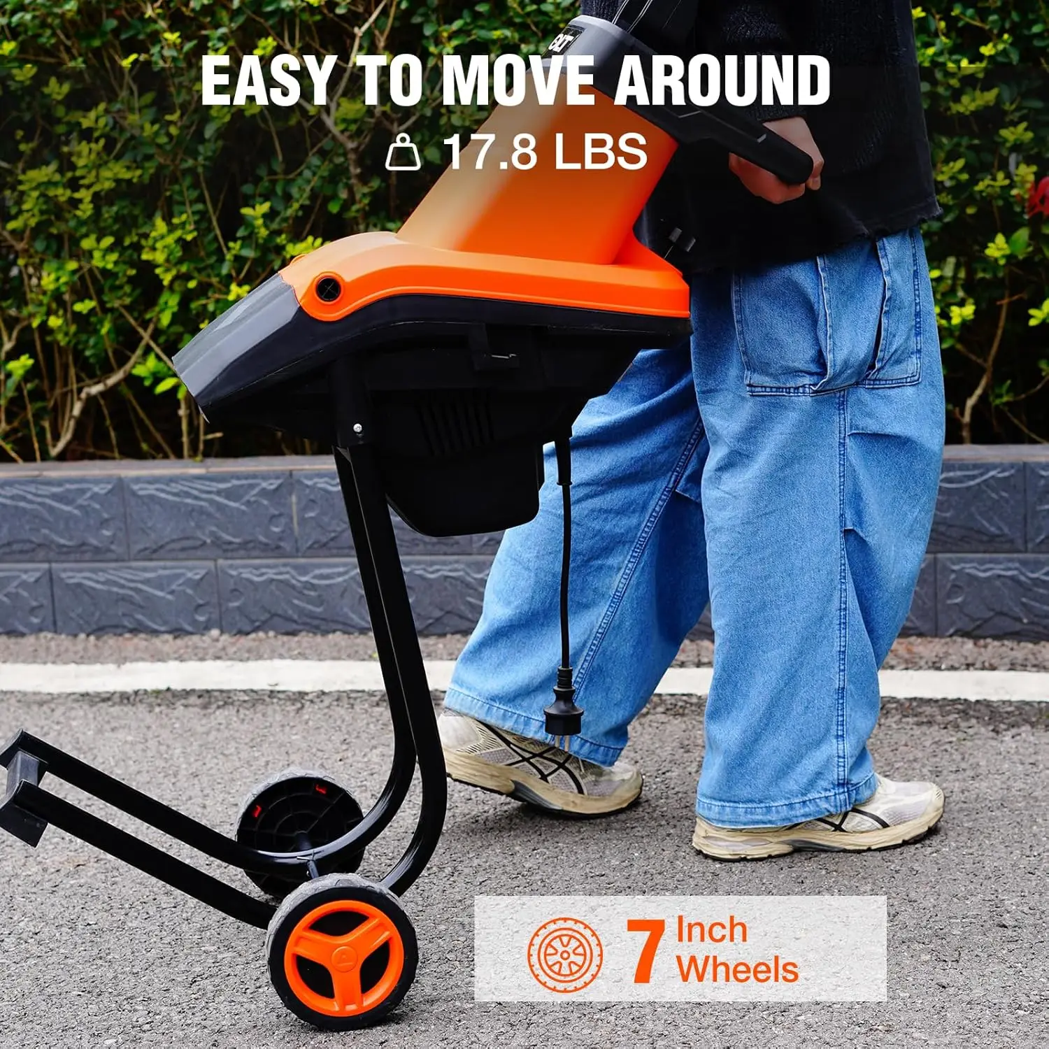 ماكينة تقطيع الخشب الكهربائية بقطر 15 أمبير، سعة قطع 1.8 بوصة للتثبيت والسماد، ماكينة تقطيع نفايات الفناء مع كول