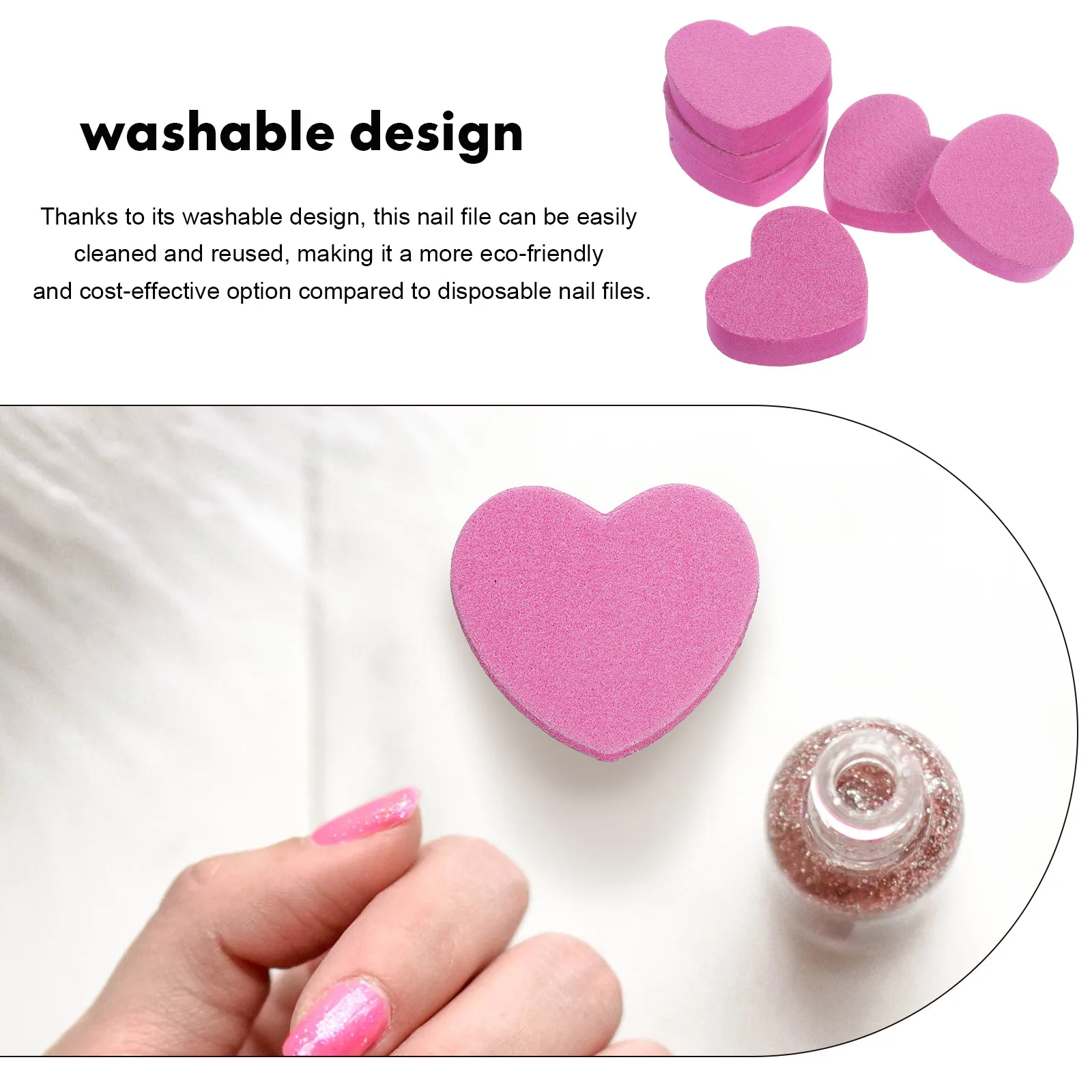 

50Pcs Nail Files Sponge Block Dual Side Compact Manicure Nail Files Heart Shape Polishing Buffer Filing Tool Fingernail File