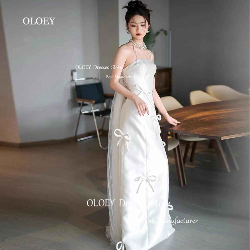 

OLOEY Elegant Korea Strapless Wedding Dresses 3D Bows Taffeta Custom Corset/Zipper Back Floor Length Vestidos Novias Boda