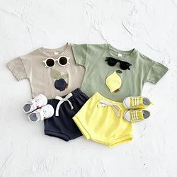 2PCS Newborn Summer Baby Clothes Infant Toddler Set Lemon Fruit Print Round Neck T-shirt+Shorts Boys Girls Outfit Set 1-3Y