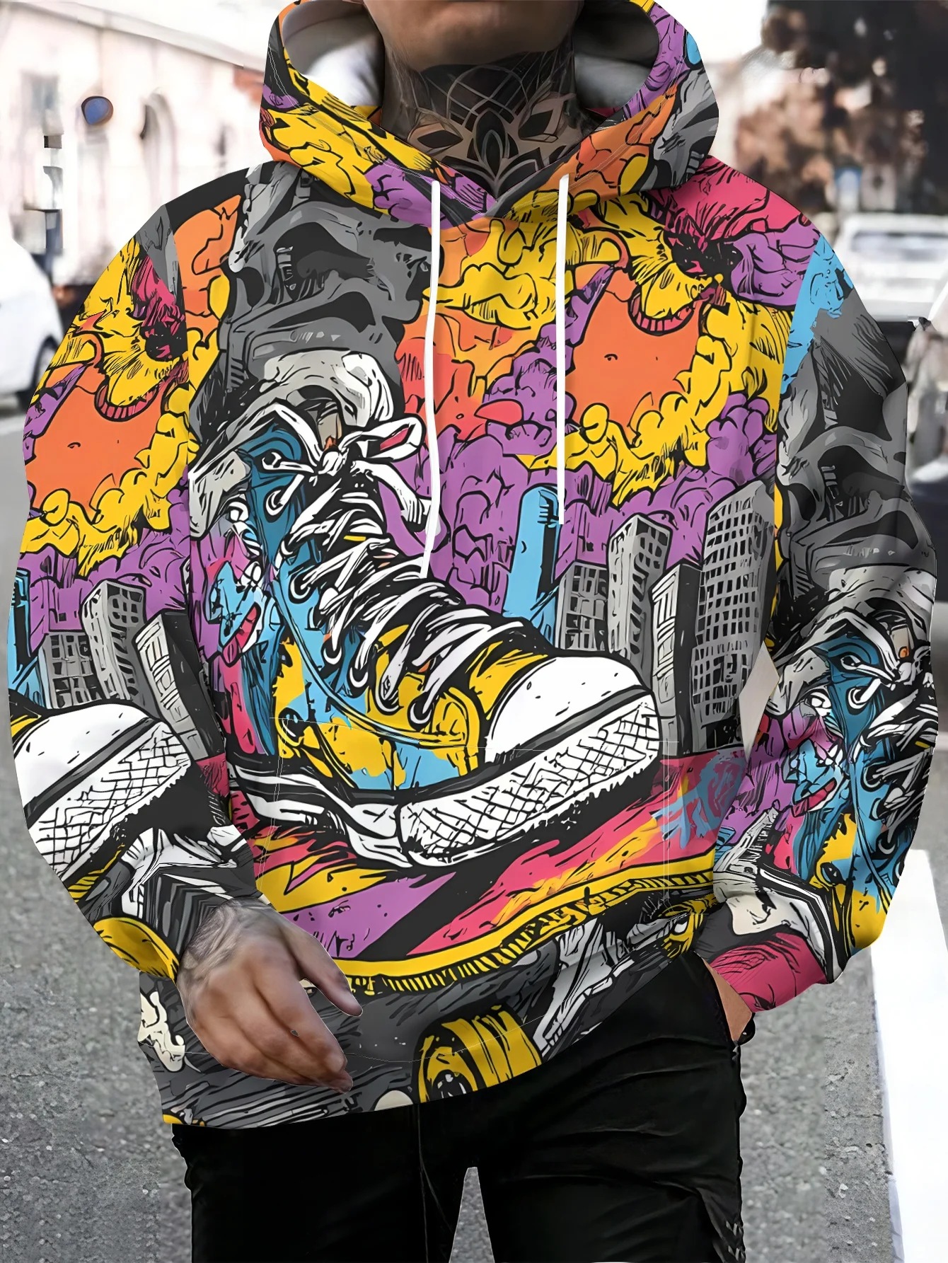 New model: men’s hooded long-sleeve loose-fitting casual printed basic sweatshirt. Perfect for young people in spring, summer, a