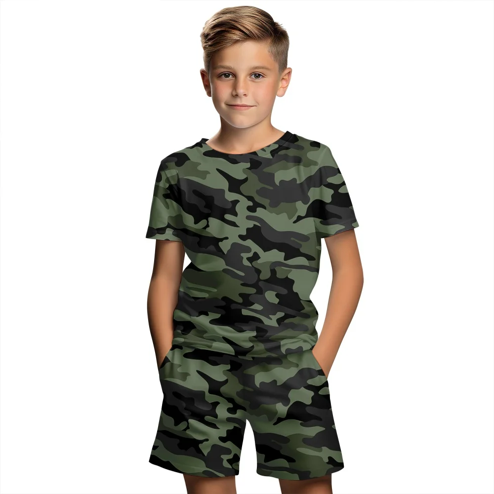 

2Ps Children's T-Shirt Camouflage 3D Print Summer Boys Set Loose Kids Outfits Outdoor Breathable Lightweight Children's Clothing