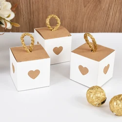 Square Heart Kraft Paper White Brown Candy Boxes With Twine Handles Gifts Packaging Boxes Wedding Birthday Party Supplies Favor