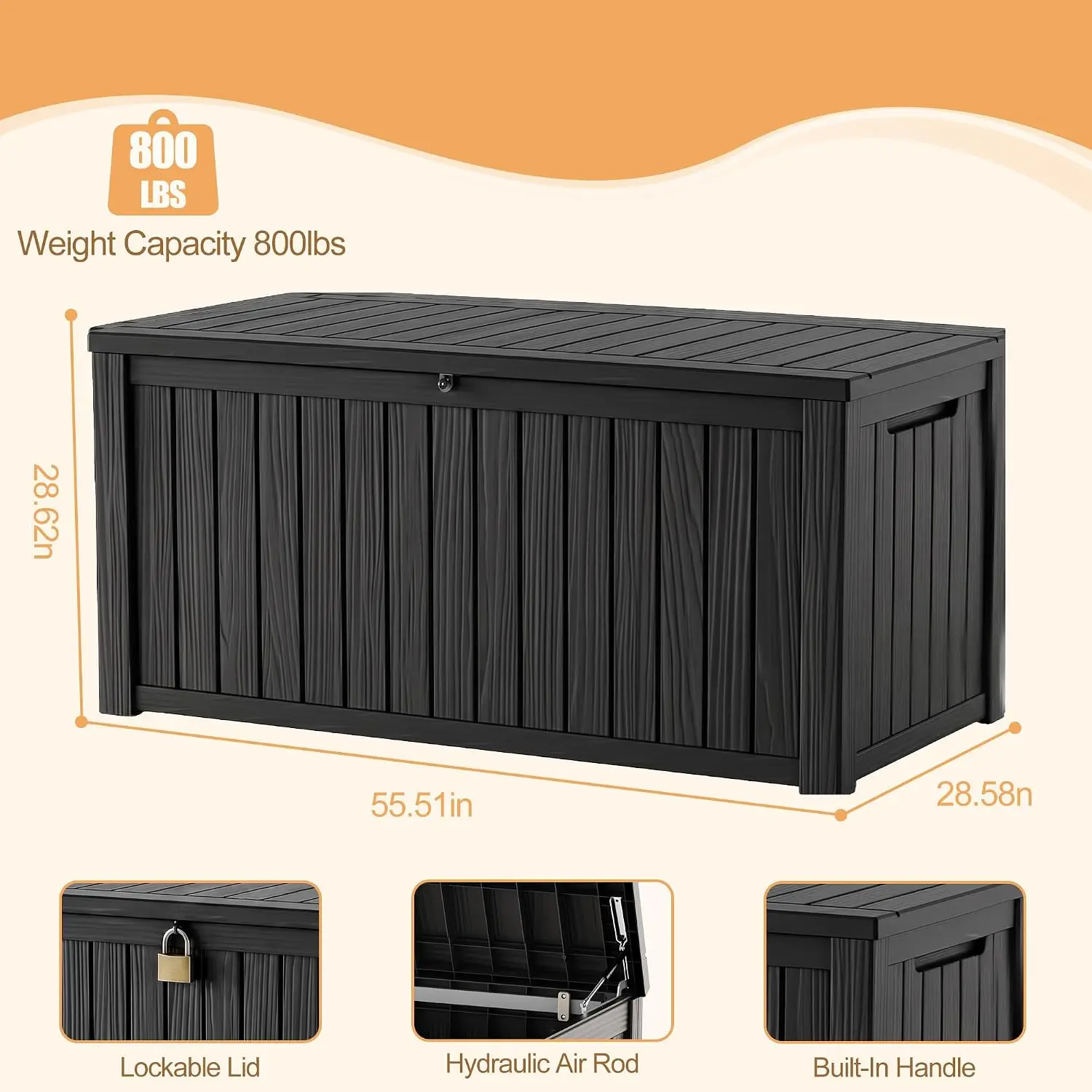 Waterproof Resin Lock Storage Container, Hinged Lid Reinforced Stability for Patio, Garden and Poolside, Grey