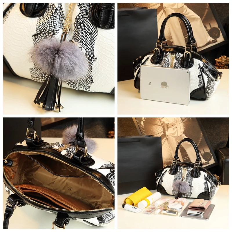 2023 New Fashion Women Handbag Tassel Dumpling Bag Female Soft Cowhide Leather Shoulder Messenger Bags Snake Pattern