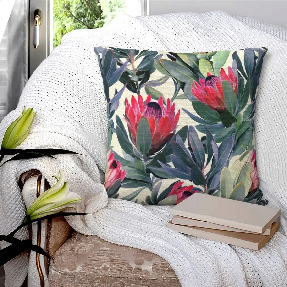 Painted Protea Pattern Pillowcase Polyester Pillows Cover Cushion Comfort Throw Pillow Sofa Decorative Cushions Used for Home