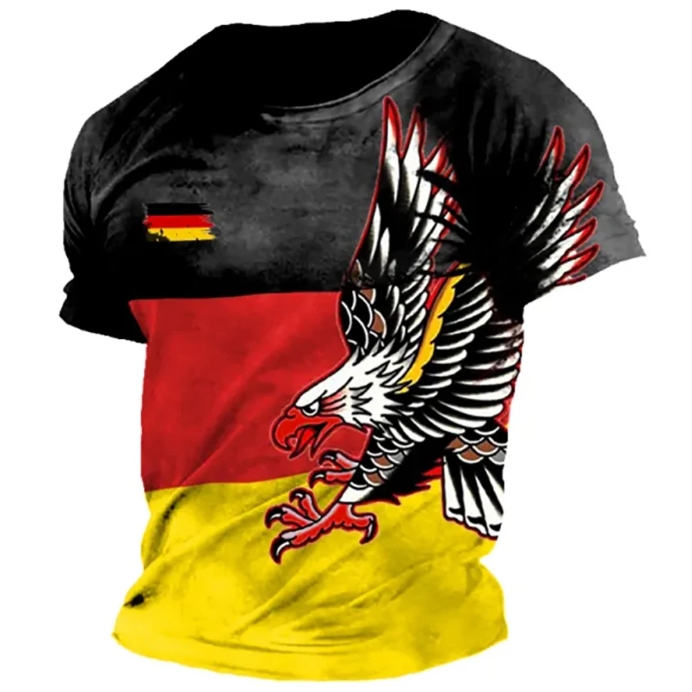 Deutschland Nationalflagge Bedrucktes Herren-T-Shirt Outdoor Fußball Sporttrikot Sommer Lässiges O-Ausschnitt Kurzarm-Shirt Modisches Fan-Oberteil