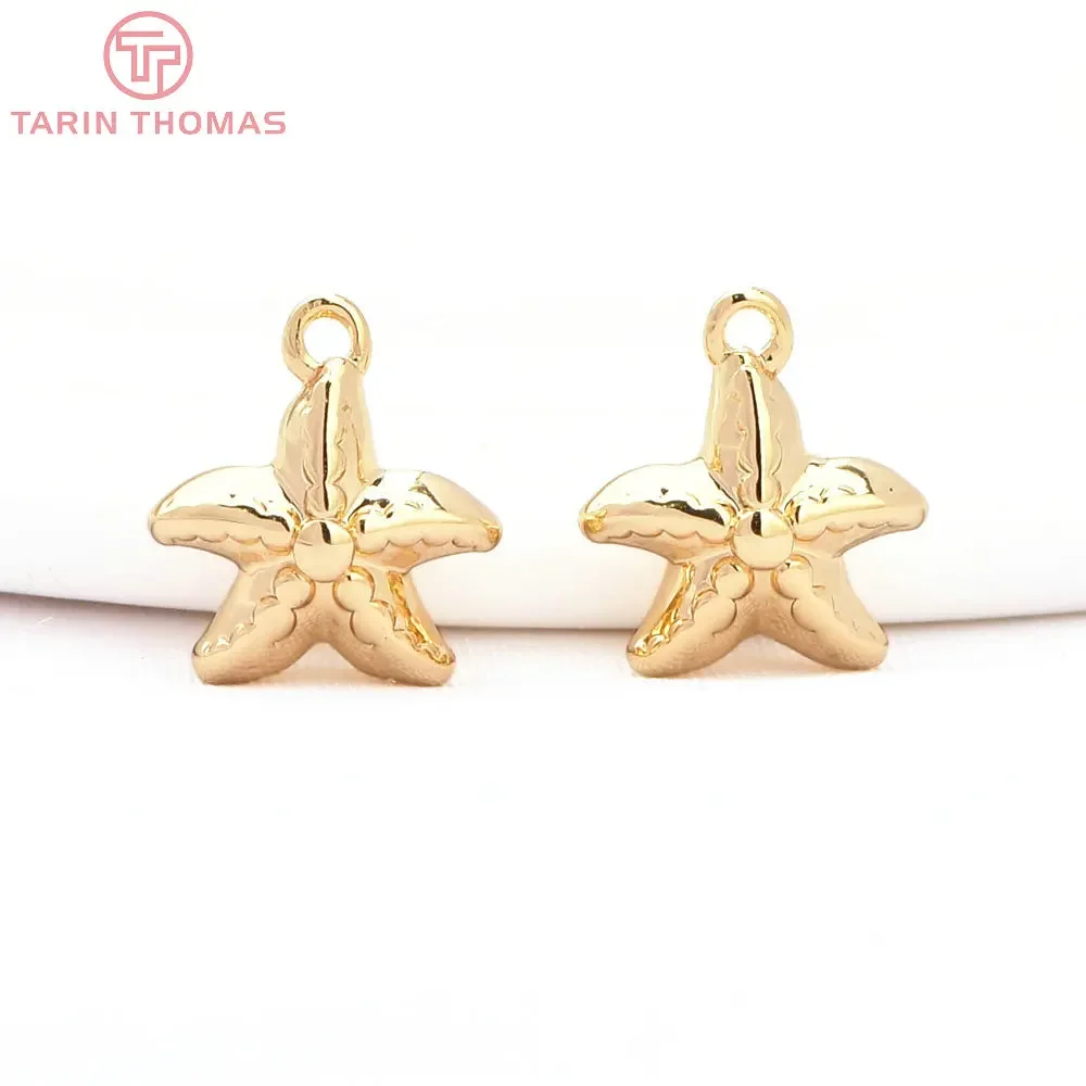 (8704)6PCS 9x10MM 24K Gold Color Brass Starfish Shape Charms Pendants High Quality Jewelry Making Findings Accessories Wholesale