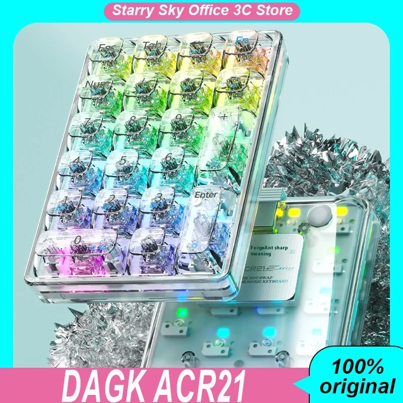 DAGK ACR21 Mechanical Keyboard Wireless Tri Mode PC Transparent Body Hot plug RGB Financial office Numeric keypad Pc Accessories