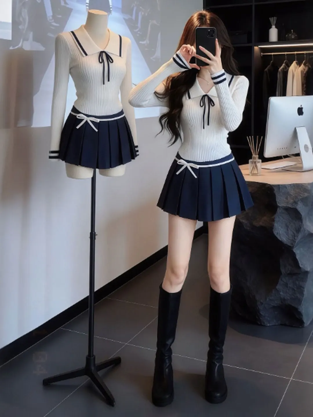 

Unique Knitted Top And Skirt Set Spring 2026 Anti-Aging Cute Faionable Two-Piece Ensemble College Sle Comfortable Fit
