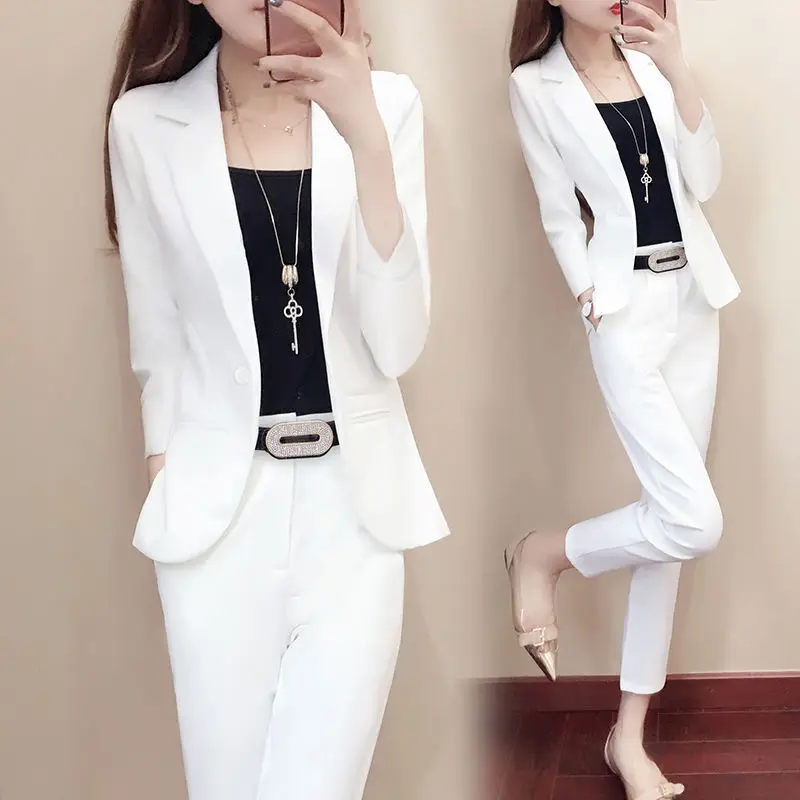 White Suit Jacket Two Piece Sets for Women Formal Women\'s Blazer and Pants Suits Set 2 Elegant Pieces Office Wear Fall Outfits