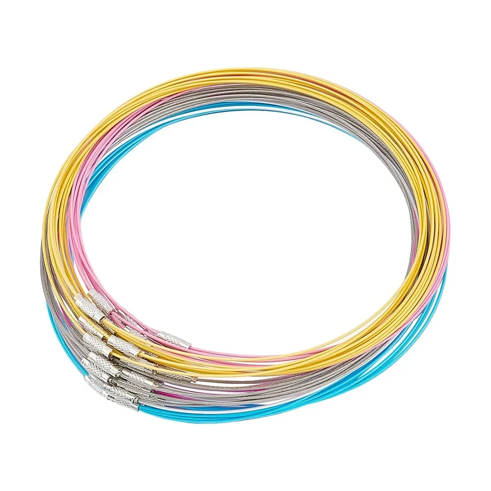 

1set 60pcs 6 colors Stainless Steel Wire Necklace Cord Jewelry Making with Brass Screw Clasp Mixed color