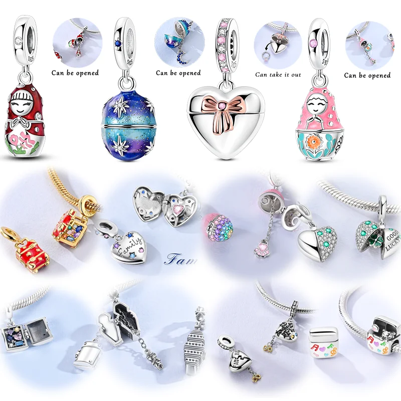 

925 Silver Charms Beads Nesting Doll Suitcase Headphones Safe Pendant Fit Original Bracelet Necklace Women Jewelry DIY Gifts