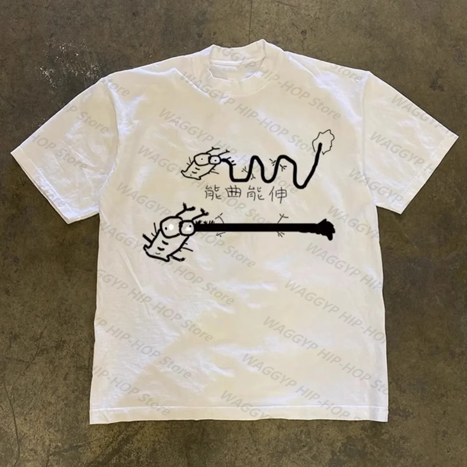 

[XNF Official Store]260 Of Grams Heavy Cotton! Chinese Idioms Can Stretch And Bend Abstract Dragon Graffiti Vintage T-shirt Tops