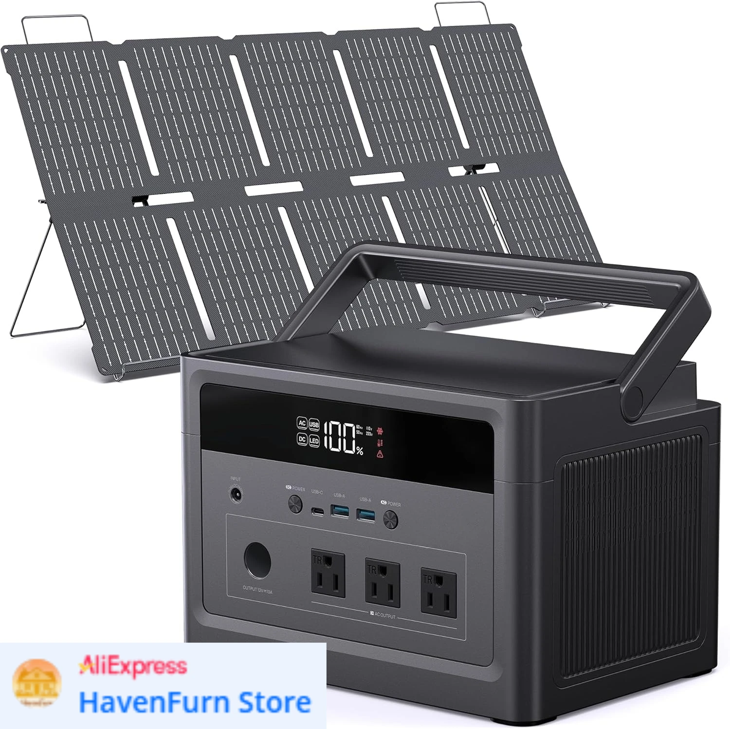 

Solar Generator with Panels Included, 1200W Surge Portable Power Station 576Wh LiFePO4 Battery, 100W USB-C