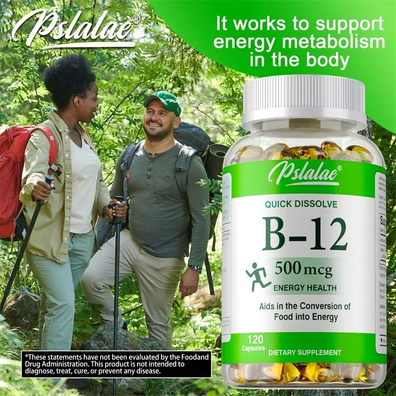 Vitamin B12 Capsules - for Mood, Brain, Nervous System, Energy, Metabolism