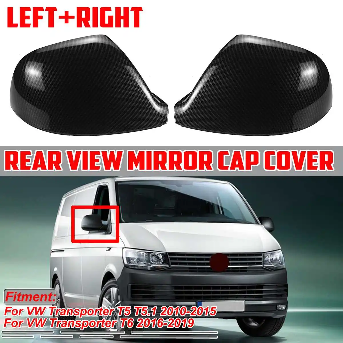 Carbon Fiber Look 2PCS Car Side Rear View Mirror Cover Cap Replacement For VW For Volkswagen Transporter T5 T5.1 T6 2016-2019