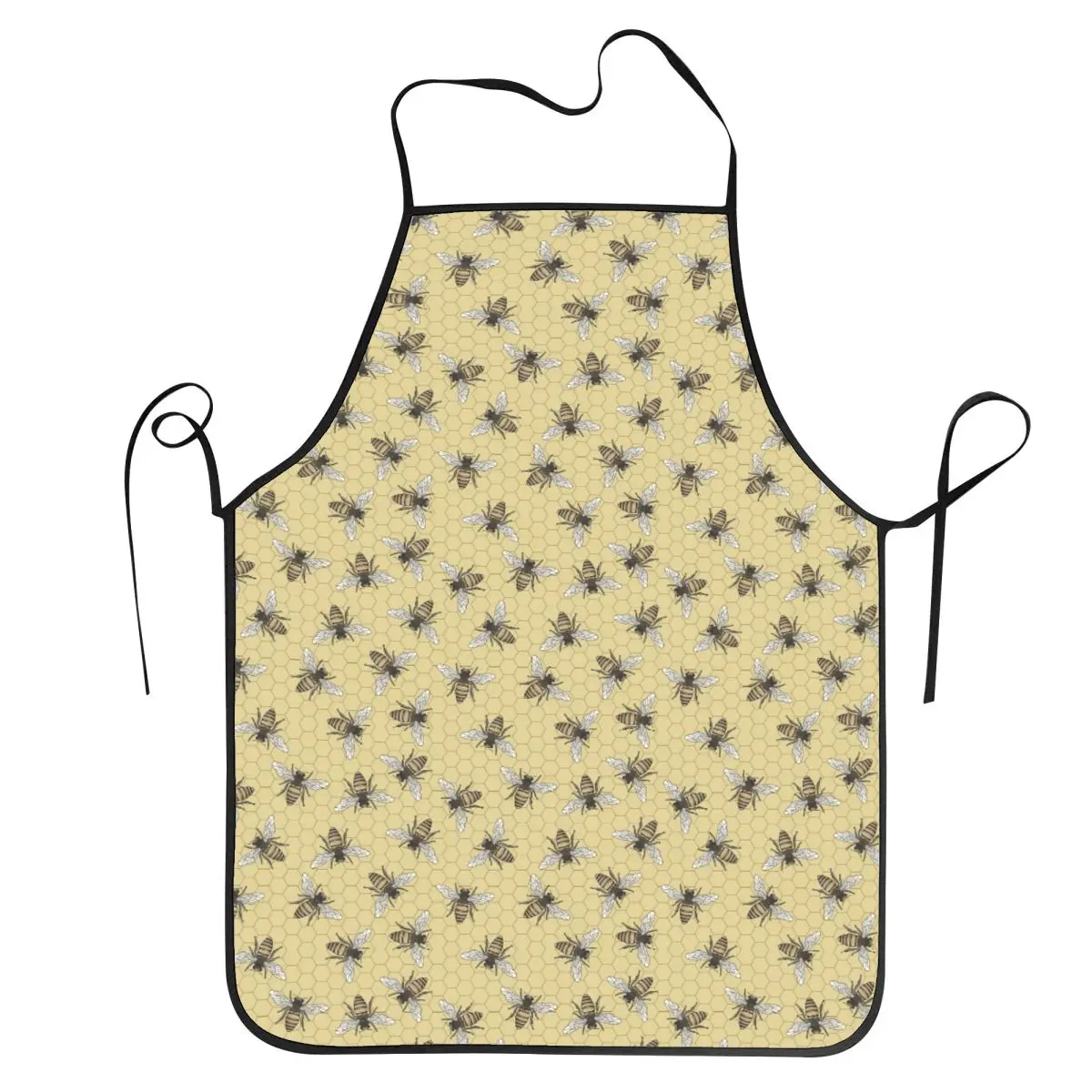 Bee Seamless Pattern Apron Chef Cooking Tablier Waterproof Bib Kitchen Cleaning Pinafore for Women Men Gardening