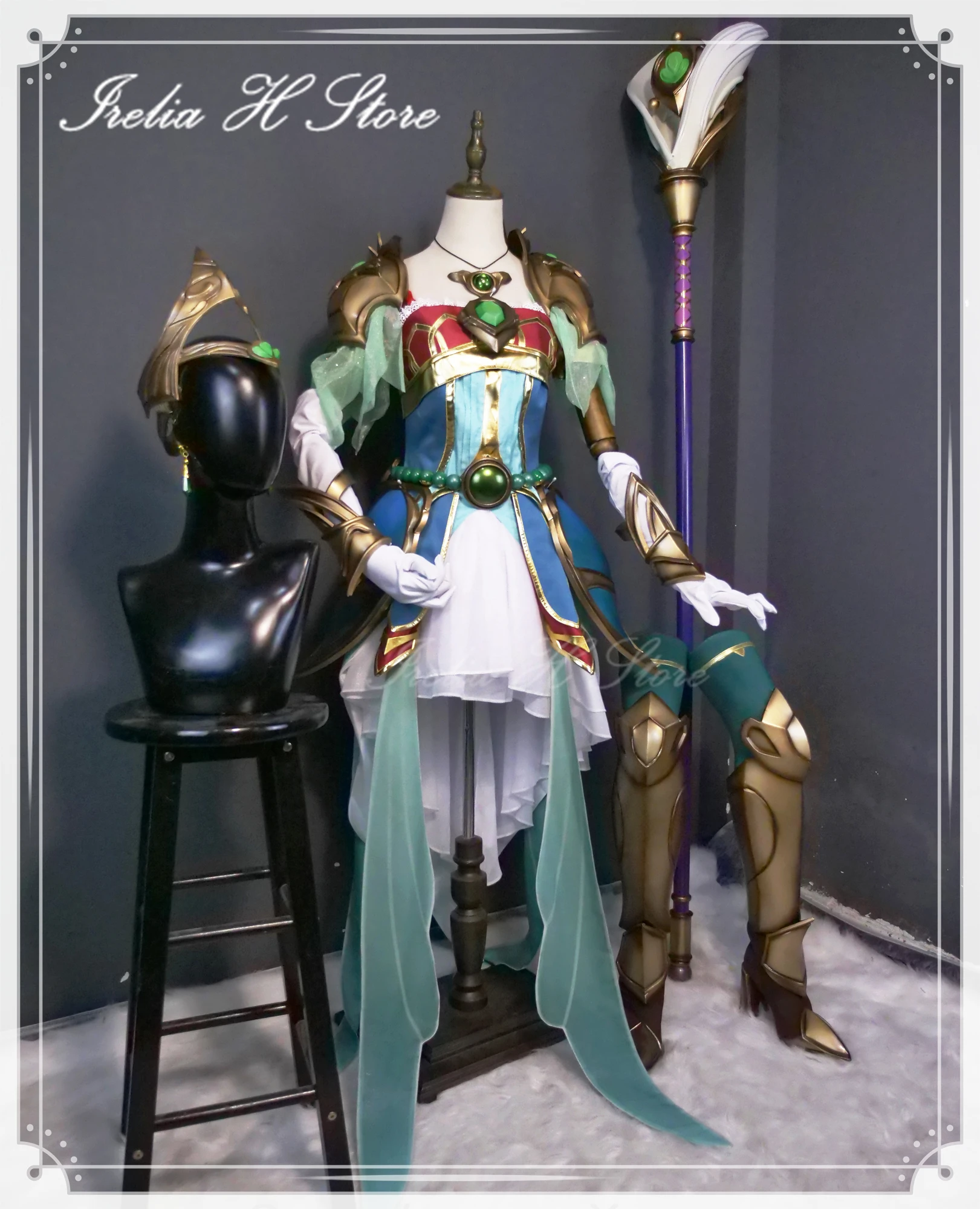 

Irelia H Customized LOL Battle Queen Janna Cosplay Costume full set with props high quality Halloween Costumes