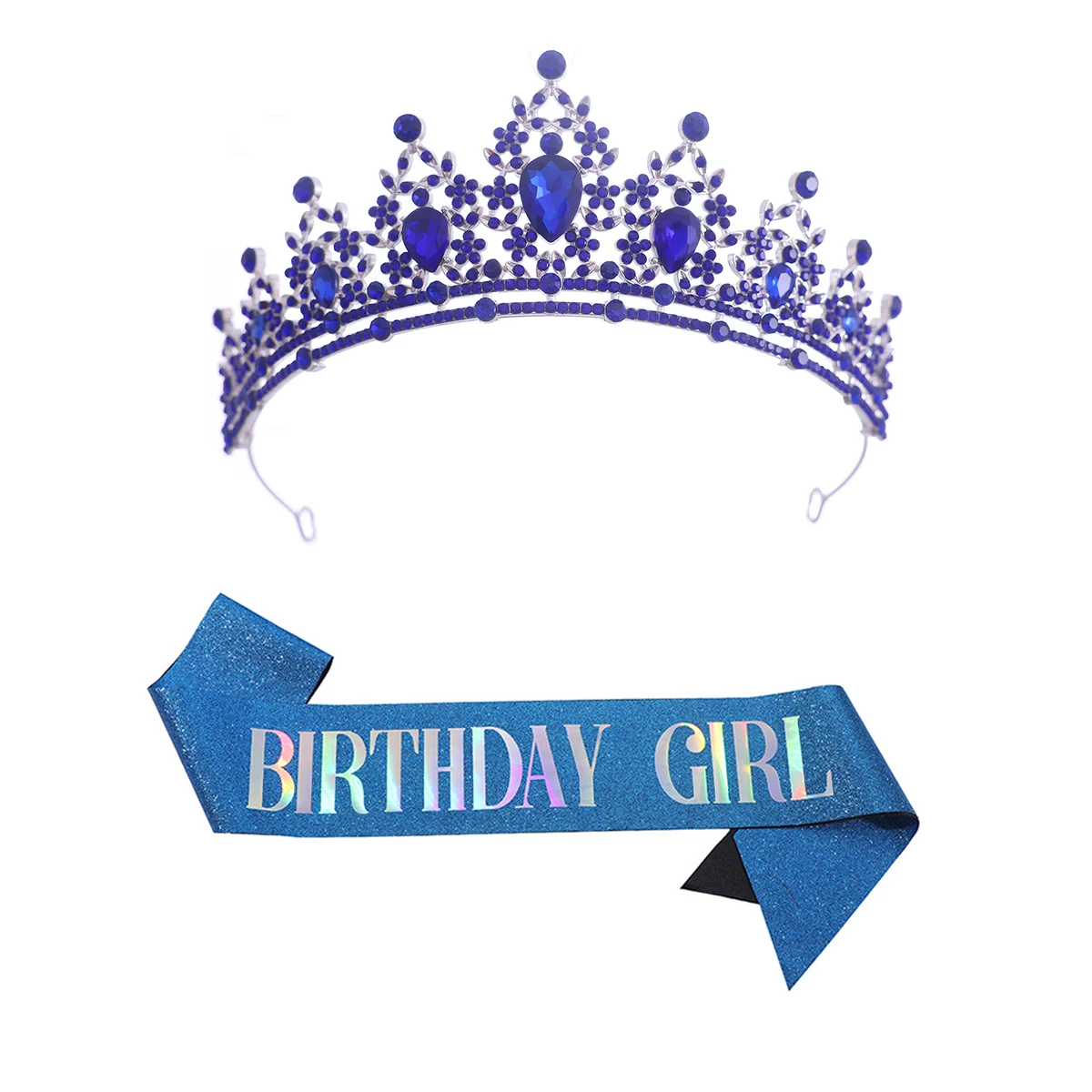2Pcs Fashion Crystal Rhinestone Tiaras And Crowns With BIRTHDAY GIRL Shoulder Strap Sets Party Pageant Hair Accessories image 5