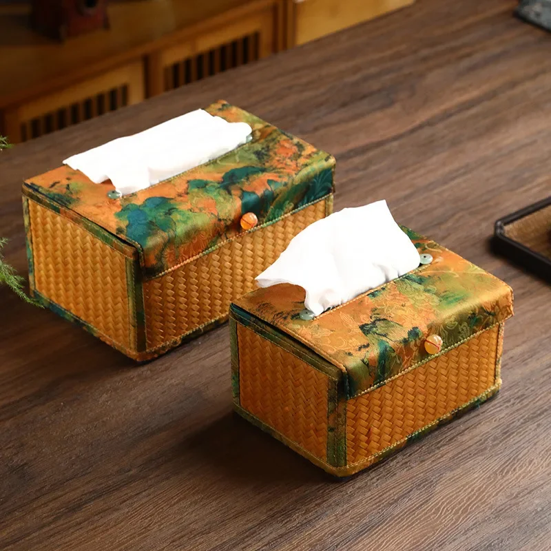 Light Luxury Chinese Bamboo Weaving Art Paper Box Zen Tea Table Decorative Ornament for Living Room Household