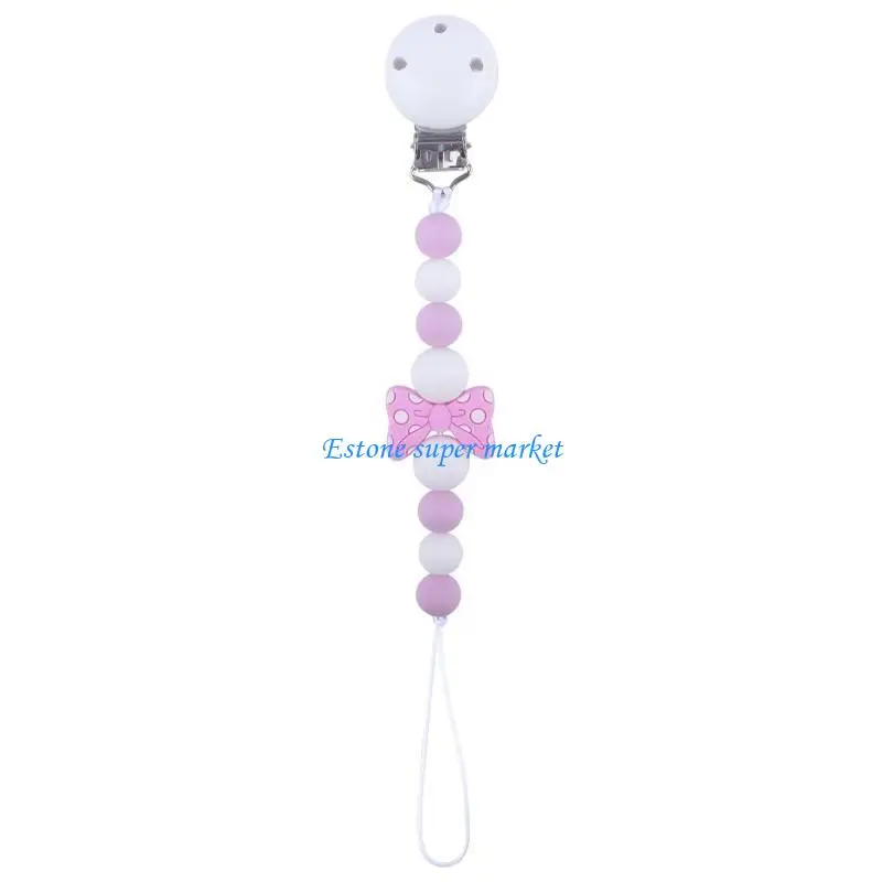 

090B Bowknot Silicone Pacifier Clip for Babies Girls Boys Infant Teething