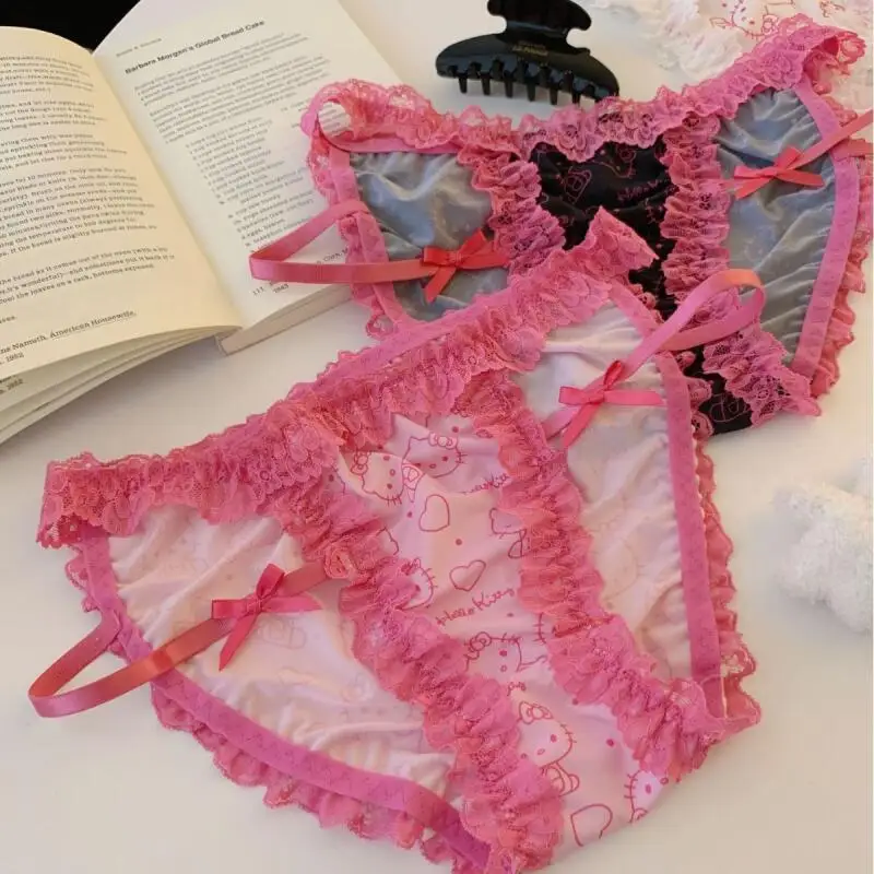 Quente anime olá kitty menina kawaii roupa interior sexy rendas dos desenhos animados estilo bonito doce estudante cintura baixa hip levantamento briefs