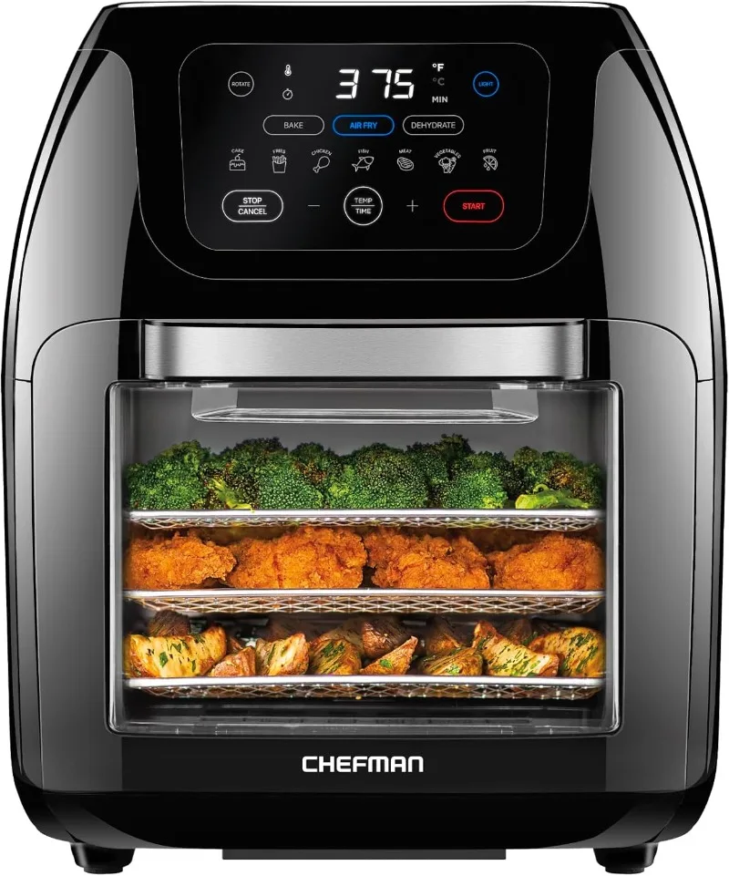 

Multifunctional Digital Air Fryer+ Rotisserie, Dehydrator, Convection Oven,Auto Shutoff, Large Easy-View Window, Black