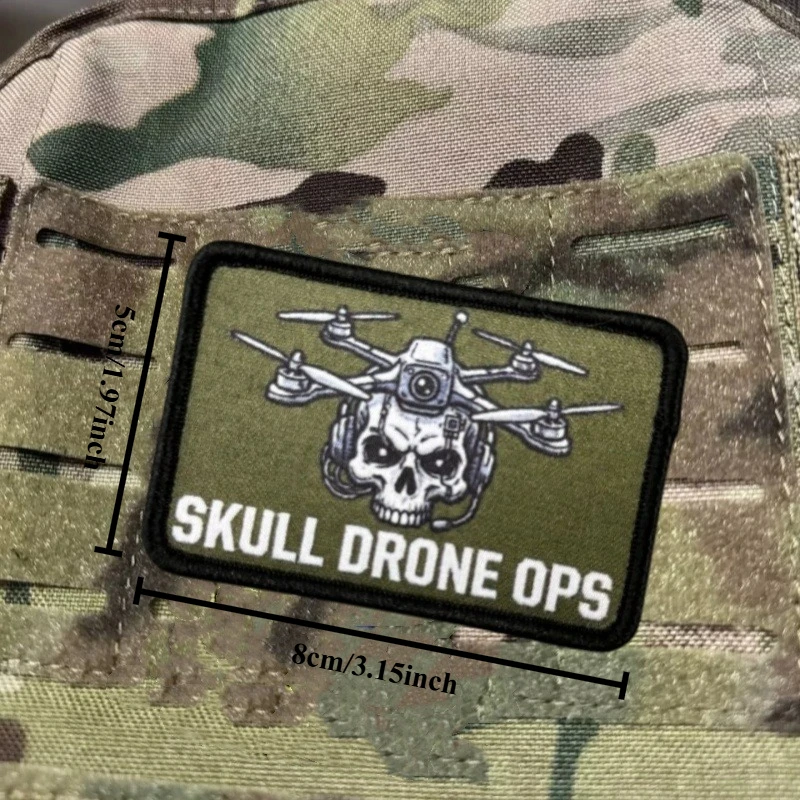 Parche táctico velcro Skull Drone Ops estampado militar para ropa - imagen 3