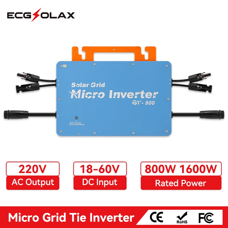 Ecgsolax 800w 1600w Mppt Solar pv Grid Tie Inverter 230vac Inversor com Wifi on Grid Converter Solar Micro Inversor Dc18v60v