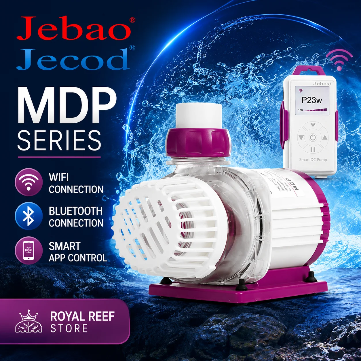 Jebao MDP Serie SINE DC Rücklaufpumpe mit WiFi-App, manueller LCD-Doppelsteuerung, extrem leise Umwälzpumpe für Sumpf, Süß- und Salzwasser