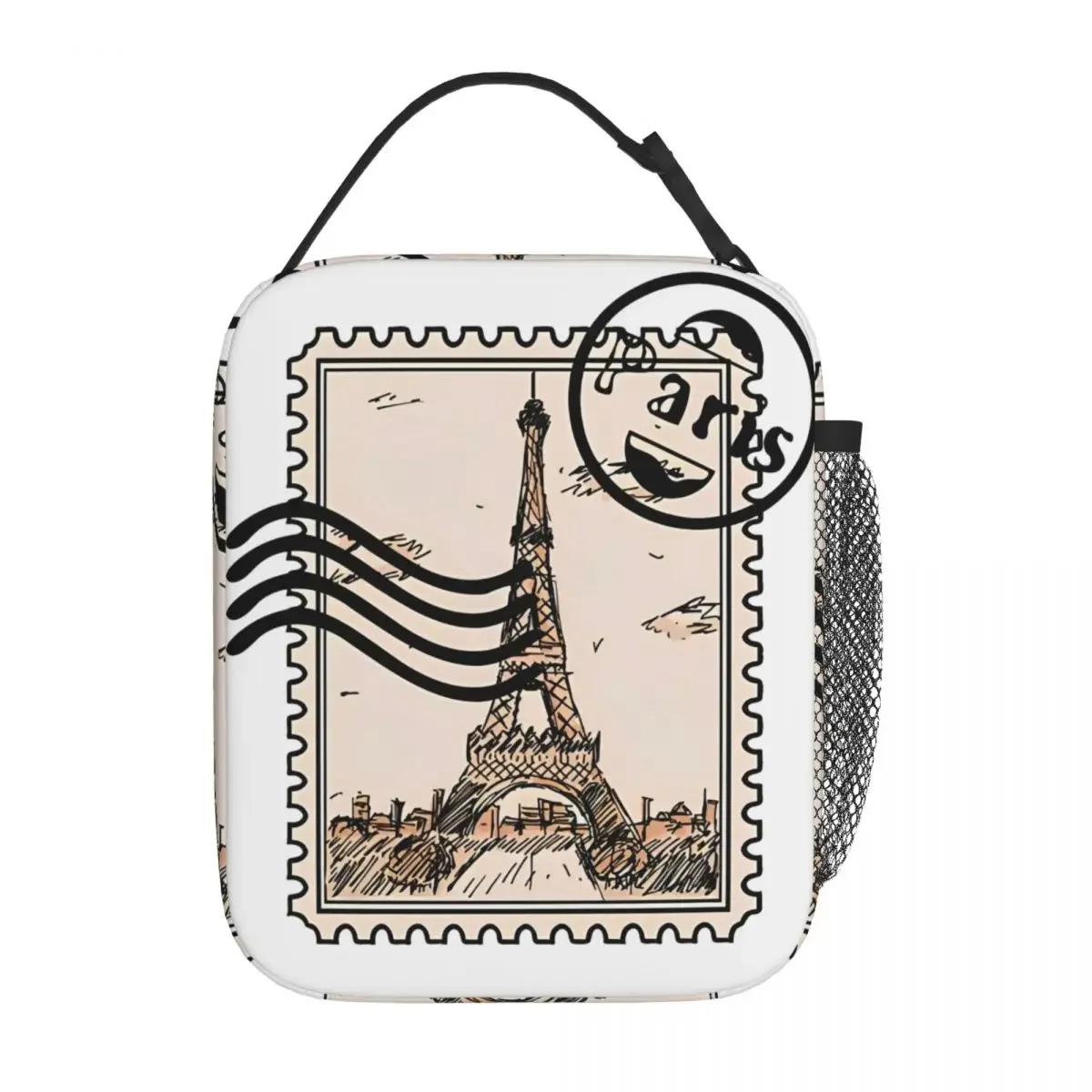 Paris Stamp Vintage Print Lunch Bag Vintage Lunch Box For Women Outdoor Picnic Insulated Cooler Bag Oxford  Thermal Lunch Bags