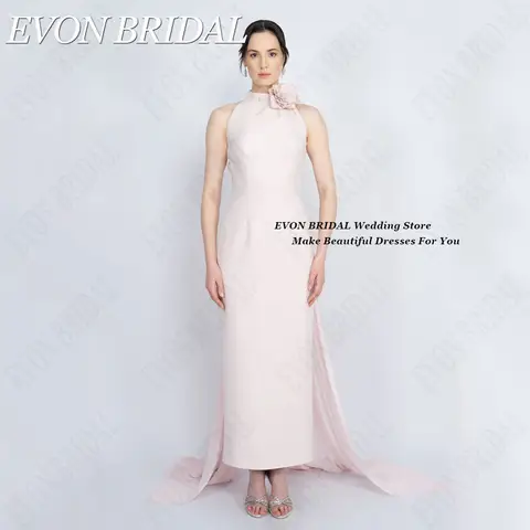 EVON BRIDAL 핑크 인어 연예인 레드 카펫 드레스, 민소매 3D 꽃 새틴 발목 길이, 맞춤형 여성 드레스EVON BRIDAL 핑크 인어 셀러브리티 레드 카펫 원피스 민소매 3D 플라워 단면 및 발목 조끼 De Fiesta 커스텀 레이디