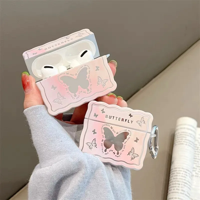 حافظة غطاء لينة من البولي يورثين الحراري لسماعات Airpods ، مرآة فراشة وردية ، حافظة سماعة بلوتوث ، AirPod Pro 2 ، AirPods 3